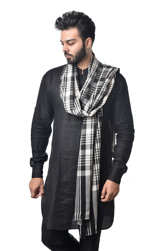Black &  White Contrast Check, Fine Wool, Soft & Warm Shawl / Lohi