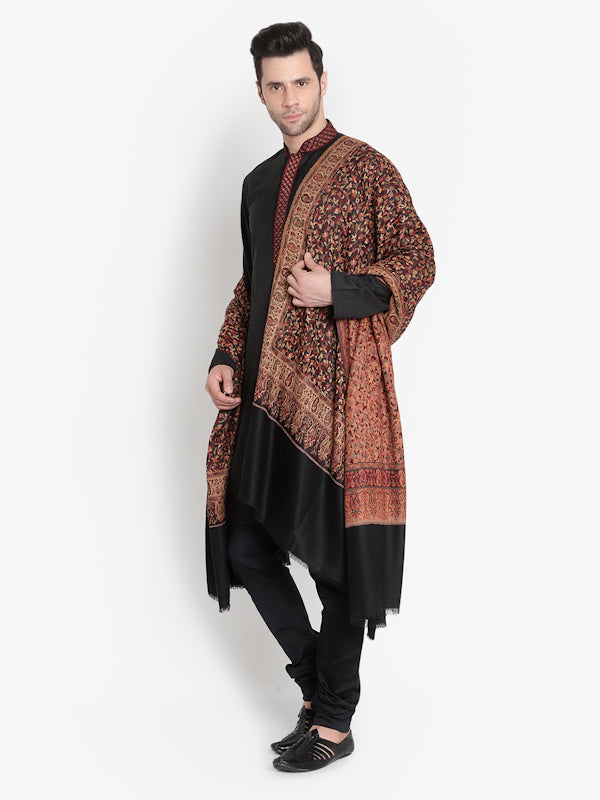 Fine Wool Pashmina, Black Kani Jaal, Floral Paisley Soft Luxury Shawl